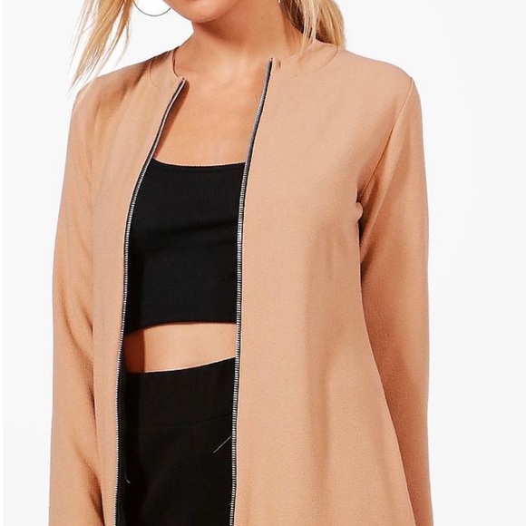 Lightweight longline bomber jacket.. color: Camel - Picture 2 of 4